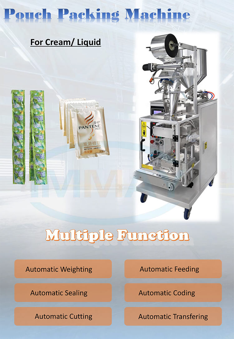 Sachet packing machine for cream